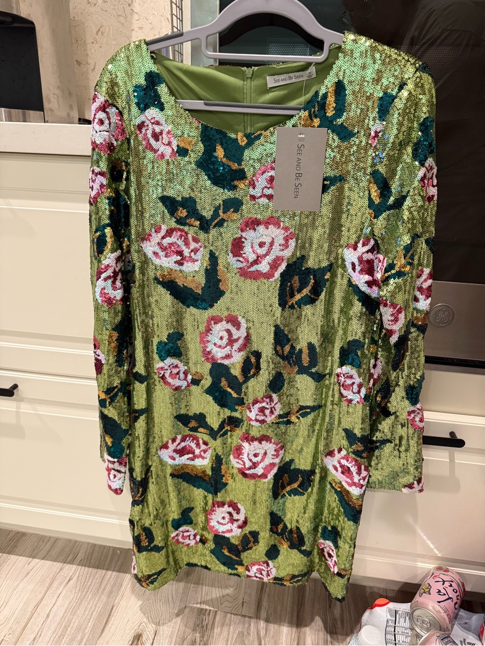 See and Be Seen Green Floral Sequin Shift Dress